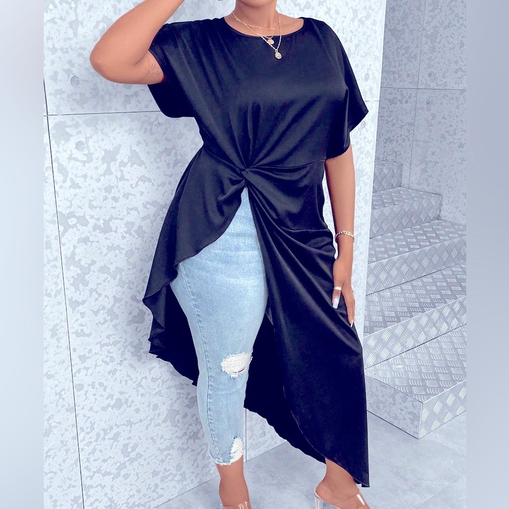 Women's Twist Front Batwing Sleeve Asymmetrical Hem Blouse